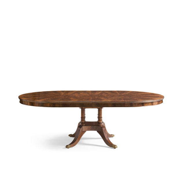 American 54" Round to 90" Oval Flame Mahogany Dining Table With Two Leaves, Seats 4 to 8 People, an Ap Exclusive by AntiquePurveyor For Sale - Image 3 of 17