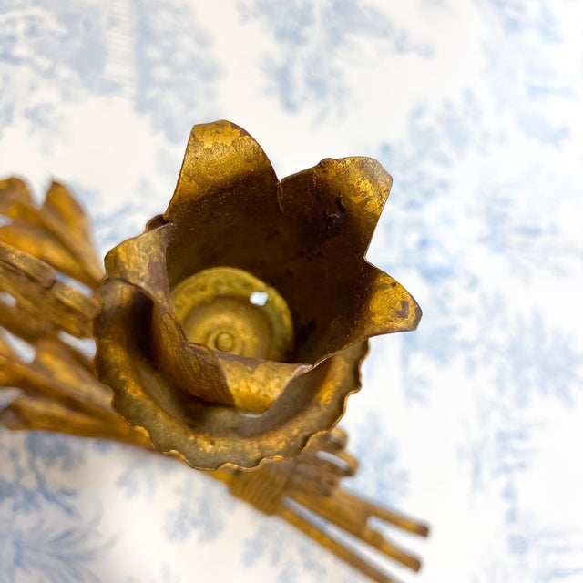 1970s 1970s Golden Italian European Gothic Wrought Iron 3-Candle Candelabra For Sale - Image 5 of 7