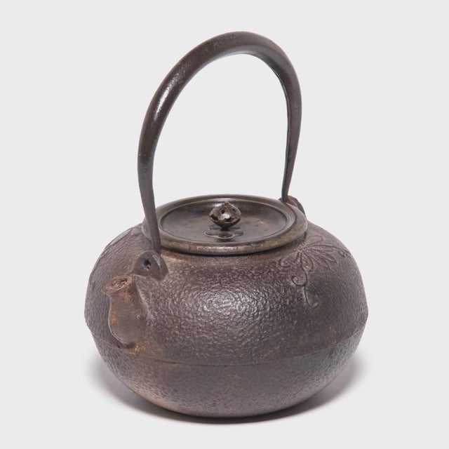 Japanese Japanese Meiji Iron Teapot With Chrysanthemum Blossoms For Sale - Image 3 of 9