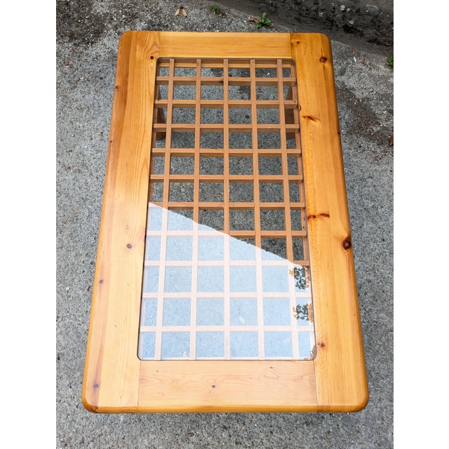 Wood Openwork Coffee Table in Pine and Glass, France, 1980 For Sale - Image 7 of 9