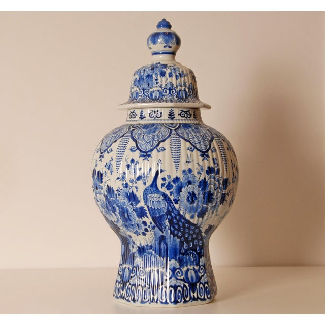 Ceramic Royal Delft Vase Baluster Chinoiserie Peacock Blue and White Delftware For Sale - Image 7 of 14