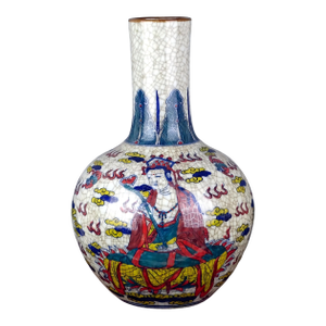 Chinese Vintage Ceramic Vase,Qing Dynasty Kangxi Marked Blue and White Doucai Porcelain Tianqiu Vase Hand Painted Figures Pattern