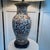 Vintage Iznik Pattern Ceramic Chinoiserie Lamp on Carved Wood Base With Gold Shade For Sale - Image 4 of 12