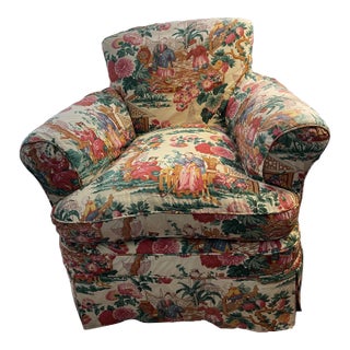 Custom Slip Covered Scalamandre Chinoiserie Fabric Club Chair For Sale