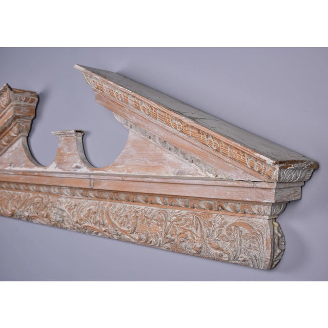 Large Limed Wooden Overdoor Split Pediment With Highly Carved Bottom Edge For Sale In Detroit - Image 6 of 12