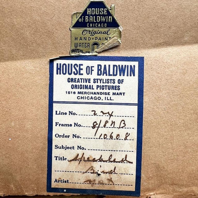 Mid 20th Century Two Vintage Watercolor Faux Bamboo Bird Paintings House of Baldwin - a Pair For Sale - Image 5 of 7