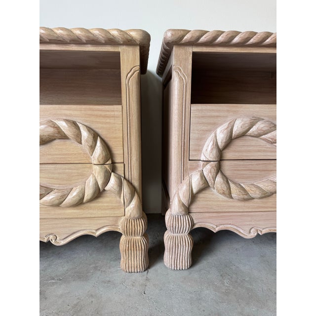Hollywood Regency 1980’s Vintage Hollywood Regency Style Hand-Carved Wood Commodes – A Pair For Sale - Image 3 of 12
