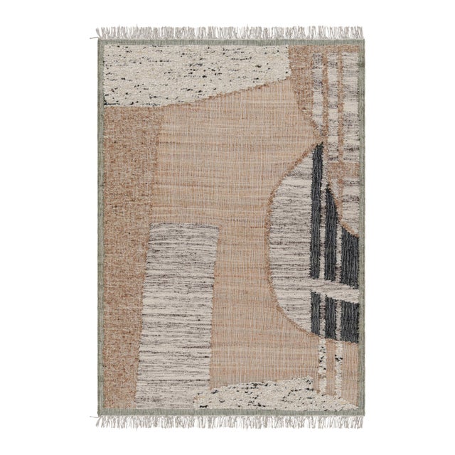 Rug & Kilim’s Abstract Flatweave with Beige, Cream, and Black Geometric Patterns - 3x12 For Sale