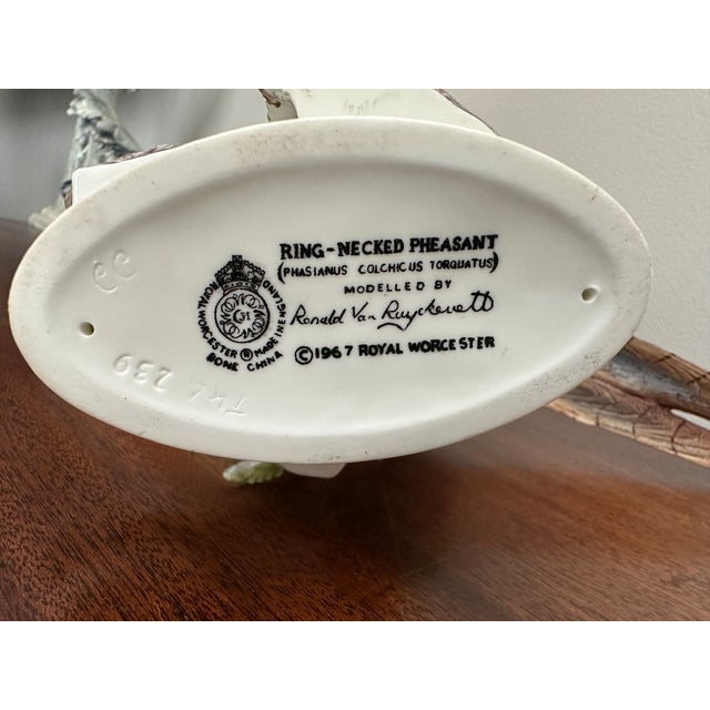 Vintage 1967 Royal Worcester Ronald Van Ruyckevelt Porcelain Ring Neck Pheasant Sculpture For Sale In Panama City, FL - Image 6 of 7