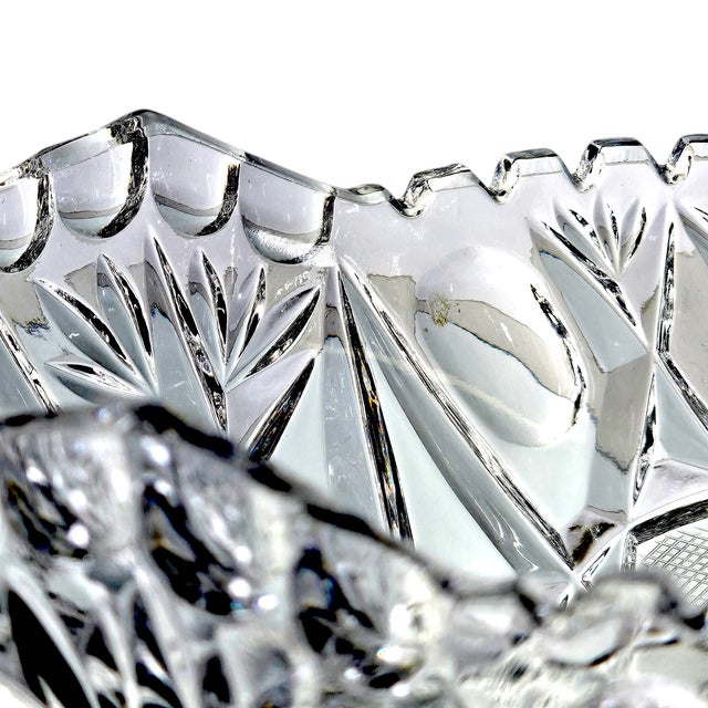 Mid-Century Modern German Crystal Footed Bowl Dish Saw Tooth Star Etched 10" For Sale - Image 3 of 7