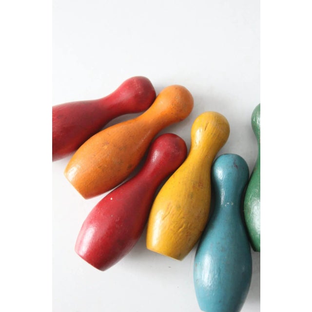 Vintage Colorful Wooden Skittles Tabletop Bowling Game For Sale - Image 12 of 12