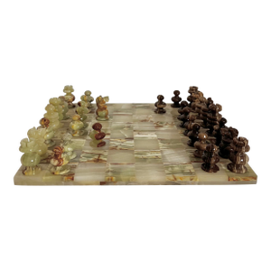 Vintage Onyx Stone Chess Set | Green + Brown