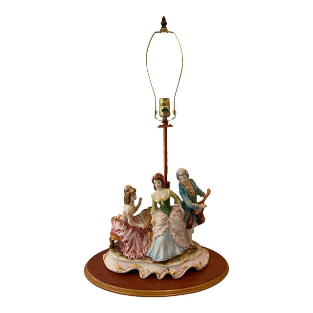 Mid-Century Capodimonte Porcelain Table Lamp - Musical Trio For Sale
