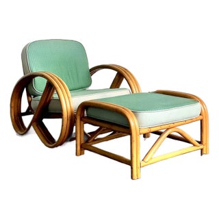 Vintage 1950s Beverly Hills Rattan Lounge Chairs and Ottoman For Sale