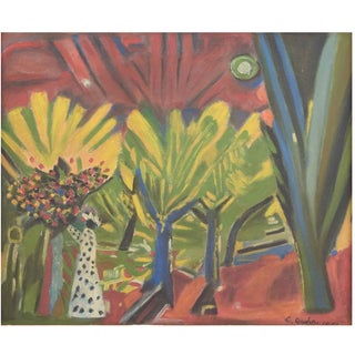 C. Grahn, Abstract Composition with Trees and Figure, Oil on Panel, 1958 For Sale