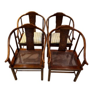 Set of 4 Vintage Henredon Yoke Back Cane Chairs For Sale