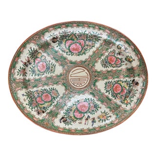 Large Antique Rose Medallion Platter For Sale