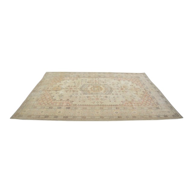 1960s Natural Pale Vintage Hand Woven Turkish Area Rug For Sale