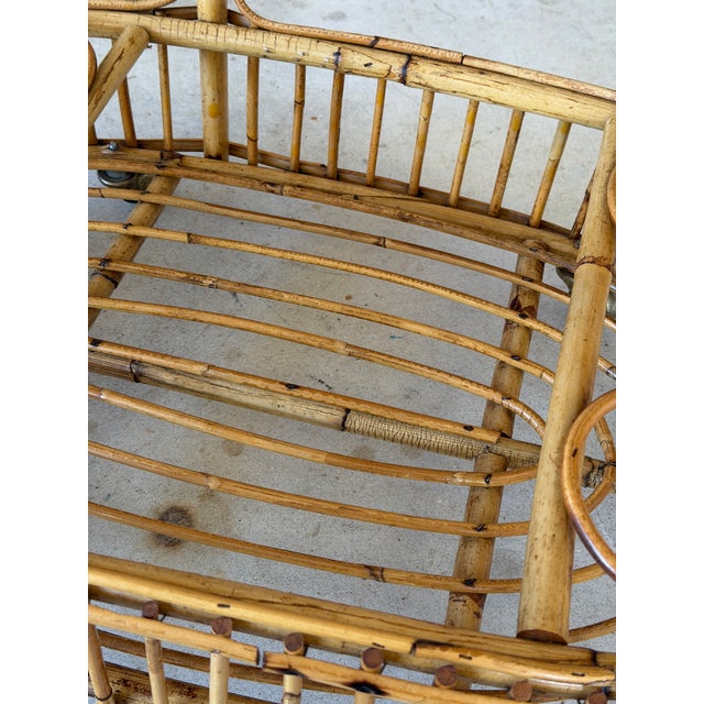 Mid-Century Italian Rattan and Bamboo Bar Cart in the Manner of Franco Albini For Sale - Image 10 of 12