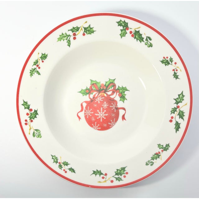 Contemporary Christopher Radko “Holiday Celebrations, Red Trim” 8 Porcelain Rim Soup Bowls For Sale - Image 3 of 5