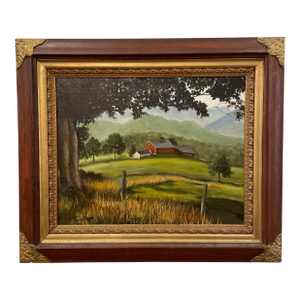 1980s Ruth Apgar Bray Oil Painting Farm With Red Barn, Framed