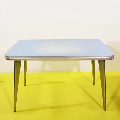 Rectangular Blue Laminate Table with Metal Legs For Sale - Image 11 of 11