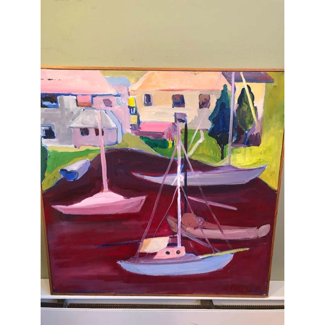 Mid-Century Modern 1960s Signed Mid Century Modern Abstract of Sailboats For Sale - Image 3 of 13