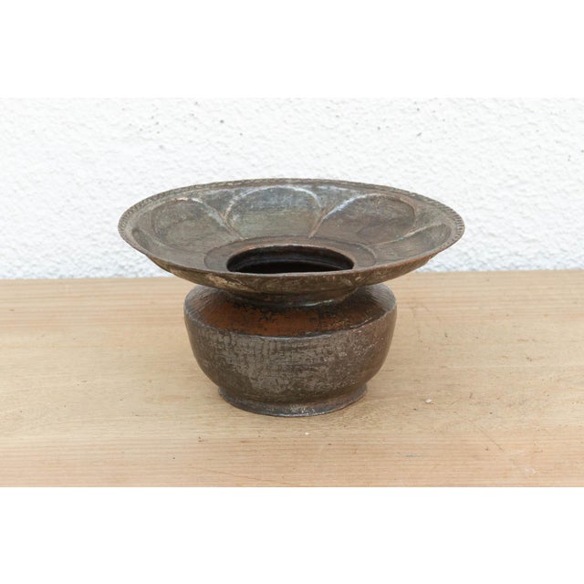 Traditional Antique Flared Lotus Copper Vessel For Sale - Image 3 of 7