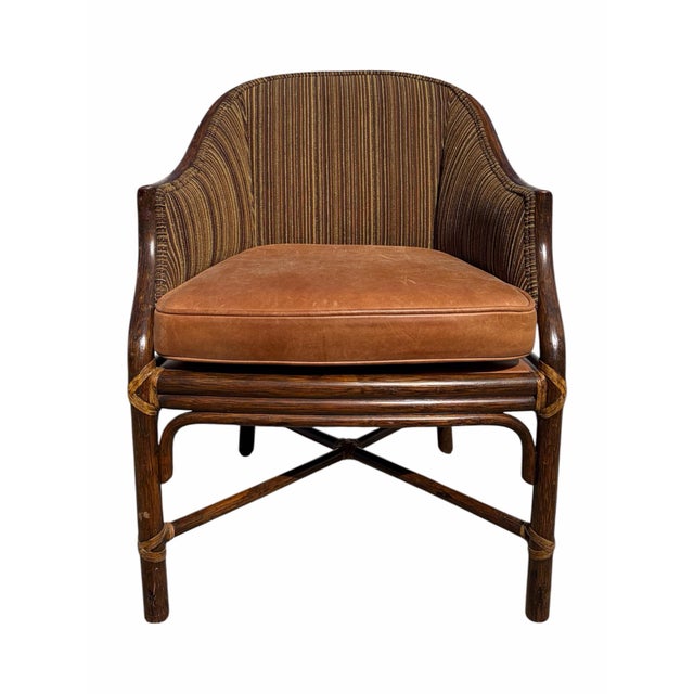 McGuire Set of Four McGuire Rattan Caned Toboggan Dining Chairs For Sale - Image 4 of 7