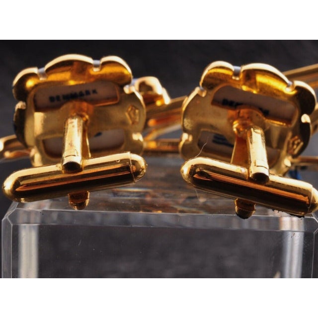 Vintage Royal Danish Copenhagen Gold Plate & Porcelain Cufflinks Circa 1980 For Sale - Image 9 of 12