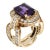 80s Vintage Amethyst Diamond Link Ring Sz 6.75 Wide Band 14k Yellow Gold Jewelry For Sale