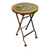 Unusual Antique Hand Made and Folk Art Painted Wrought Iron Folding - Collapsible Gardening Table For Sale