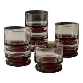 Vintage Drinking Glasses with Red Stem, 1970s, Set of 8 For Sale