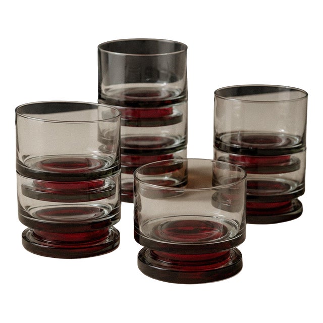Vintage Drinking Glasses with Red Stem, 1970s, Set of 8 For Sale