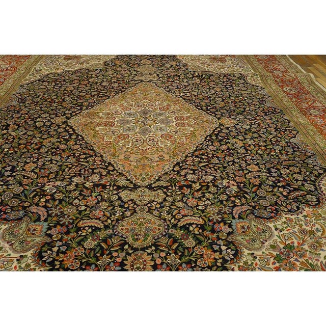1940s Blue Navy Traditional Diamond Antique Tabriz Handknotted Wool Carpet Rug For Sale - Image 4 of 6