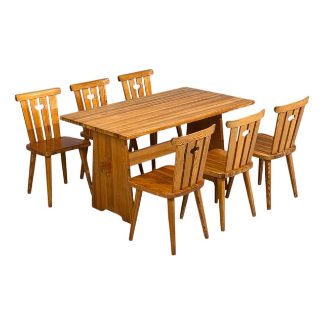 Göran Malmvall, Dining Table and Six Chairs, Pine, Sweden, 1970s For Sale