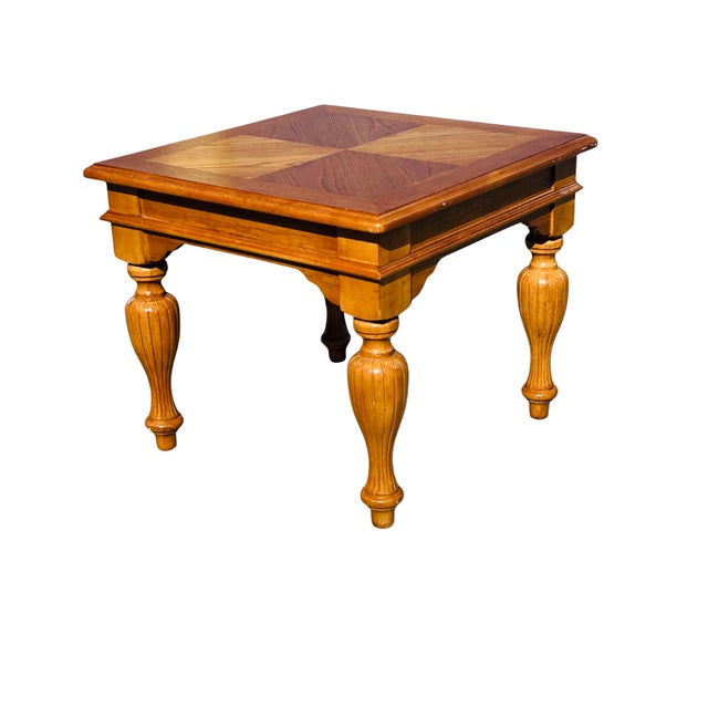 Vintage Broyhill Tuscan Neoclassical End Table – Solid Wood Square Side Table With Fluted Turned Legs & Four-Way Matched Top For Sale - Image 11 of 11