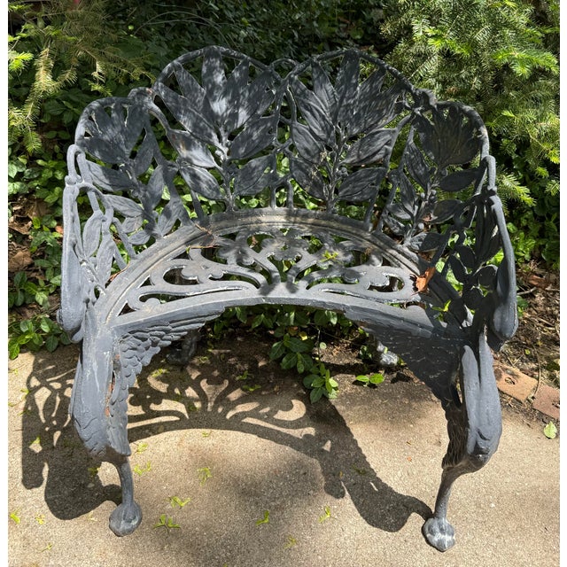Gray Late 19th Century Cast Iron Laurel Griffin Garden Chair Bench For Sale - Image 8 of 12