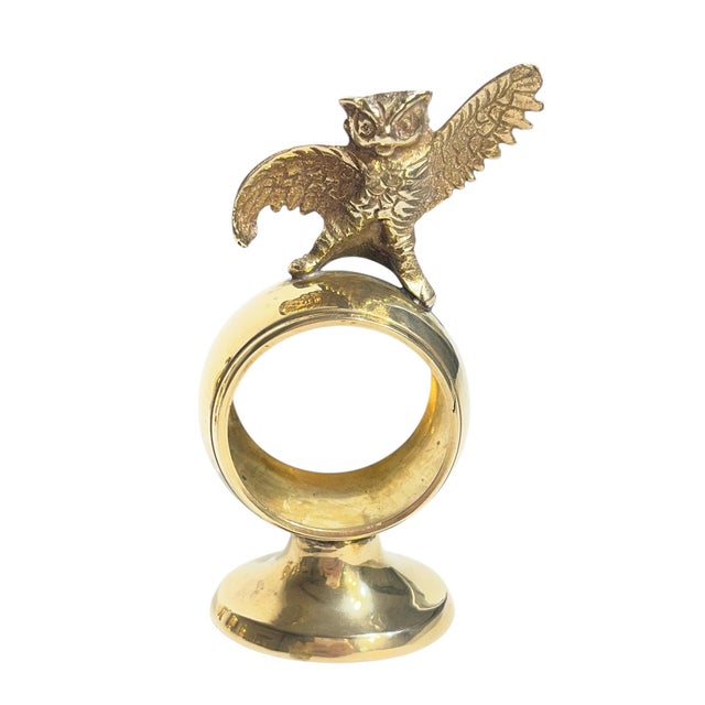 Mid 20th Century Vintage Hollywood Regency Brass Owl Napkin Rings – Set of 4 For Sale - Image 5 of 12