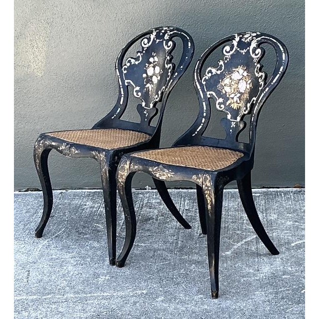 Vintage Papier Mache Cane Chairs - A Pair For Sale - Image 4 of 11