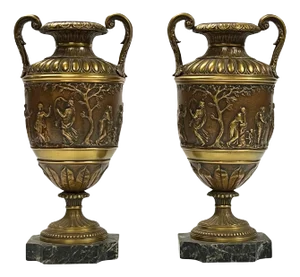 Antique Roman Neoclassical Patinated Bronze Vases - A Pair