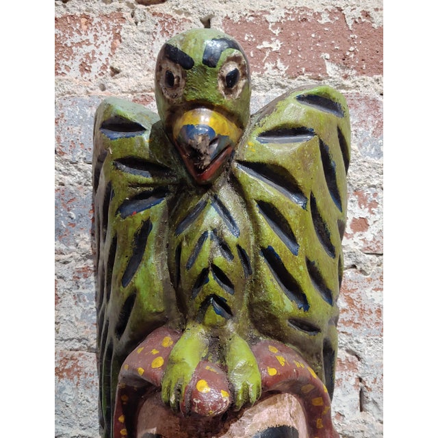 Wood Antique Wood Carved Painted Mexican Mask For Sale - Image 7 of 10