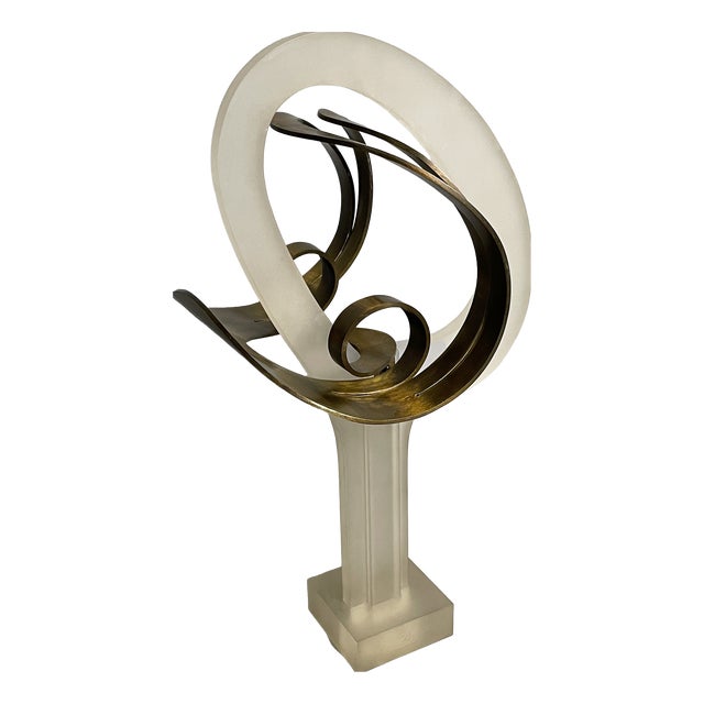 Cesar Doméla, Dutch Modern Sculpture, 1970s, Acrylic Glass and Brass For Sale