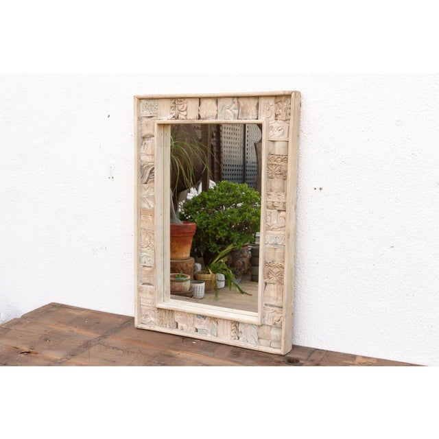 Bleached Carved Wood Mosaic Mirror For Sale - Image 4 of 7