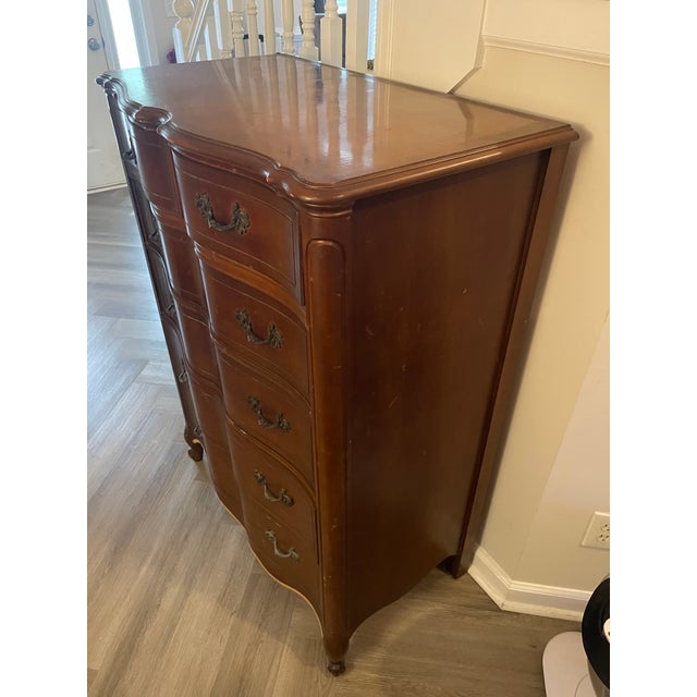 Mid-Century Modern 1960s Huntley Furniture MCM French Provencial 5 Drawer Tall Dresser Walnut For Sale - Image 3 of 8