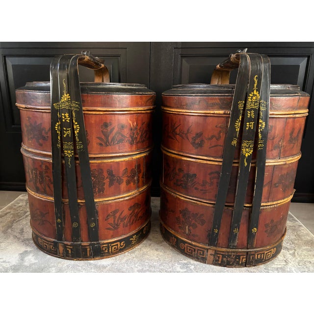 Pair Large 19th Century Chinese Wedding Baskets For Sale - Image 4 of 15