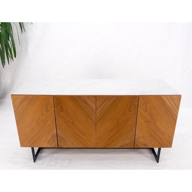 Walnut 4 Doors Credenza Marble Carrara Top Bracket Leg Mint For Sale - Image 11 of 18