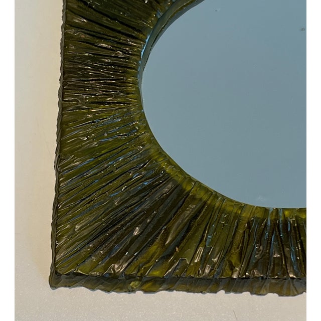 Small Mirror in Green Resin. Work in French. Circa 1970 For Sale - Image 11 of 12