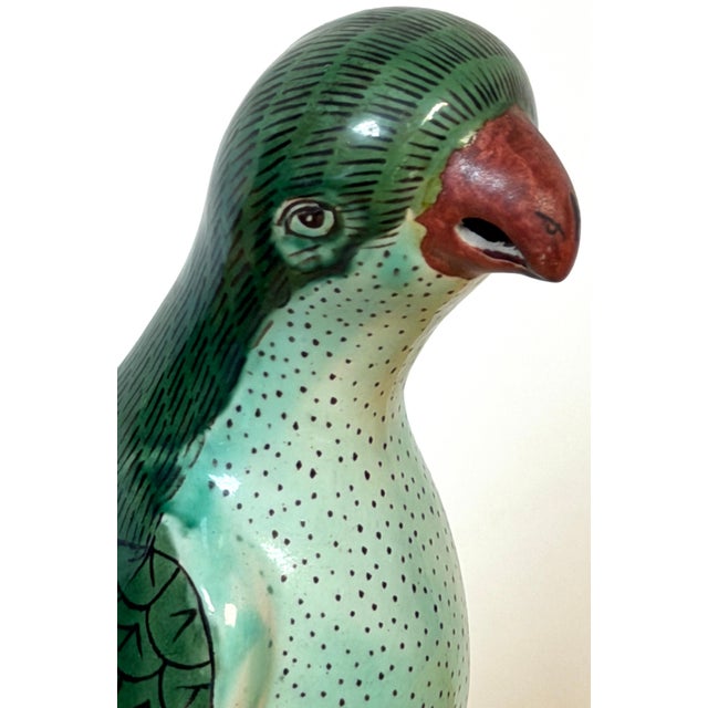 Pair 20th Century Chinese Export Famille Verte Porcelain Parrots, Kangxi Style For Sale - Image 18 of 18