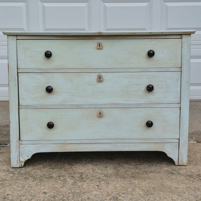 Circa Late 19th Century Gustavian Style Pale Aqua Painted 3 Drawer Dresser Chest Commode For Sale In Washington DC - Image 6 of 14